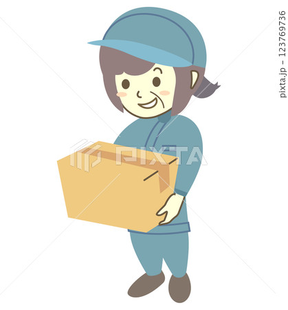 段ボールを持つシニア女性作業員 123769736