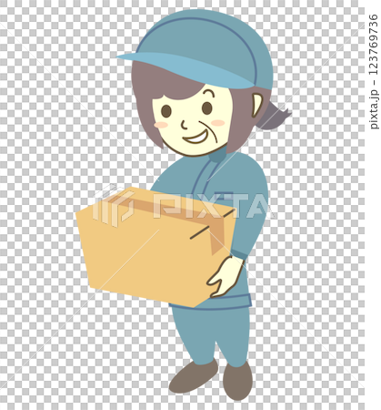 段ボールを持つシニア女性作業員 123769736