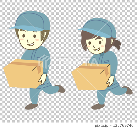 攜帶紙箱的年輕男女工人 123769746