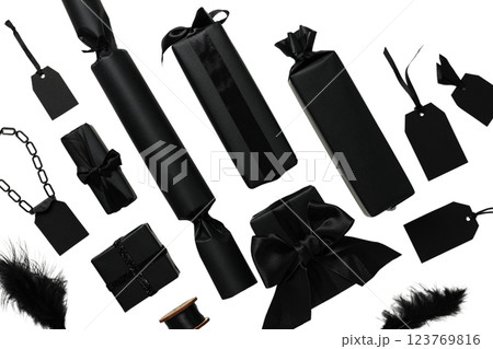 PNG, Black Friday. Only black packages isolated on white background. 123769816