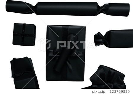 PNG, Black Friday. Only black packages isolated on white background. PNG, Black Friday. Only black packages isolated on white background. 123769839