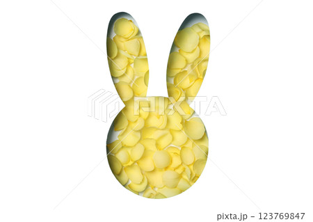 PNG, Easter, paper rabbit head, with rose petals, isolated on white background 123769847