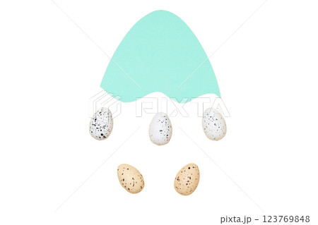 PNG, Easter, paper egg with quail eggs, isolated on white background 123769848