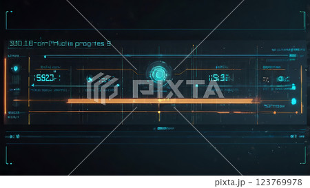 Update software application upgrade technology concept, Software update progress bar on futuristic digital interface, glowing elements, sleek minimalistic design 123769978