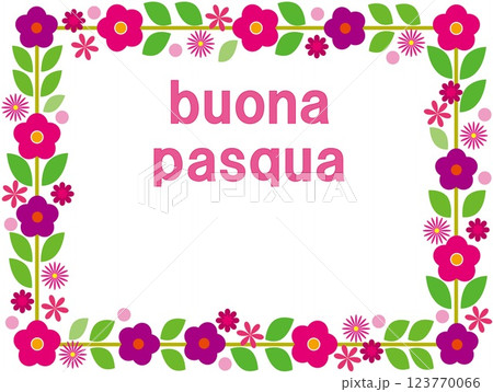 ハッピーイースター　buona pasqua　復活祭　フレーム　白背景 123770066
