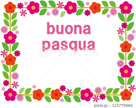 ハッピーイースター　buona pasqua　復活祭　フレーム　白背景 123770068