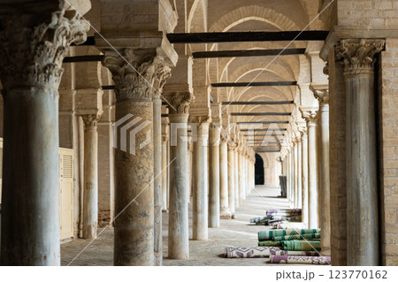 Corridor with arched colonnade in Mosque of Uqba in Kairouan Corridor with arched colonnade in Mosque of Uqba in Kairouan 123770162