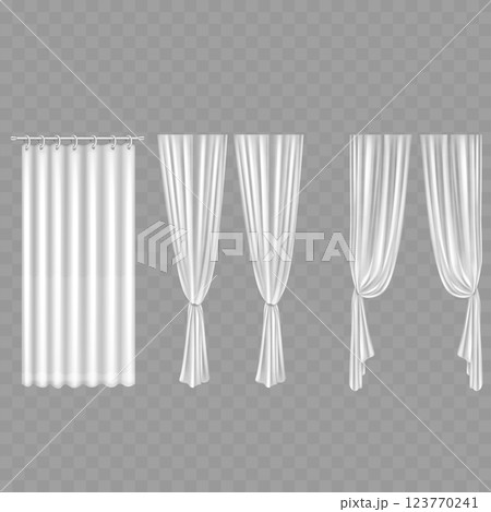 White Curtain Mockup Set with Various Hanging Styles Vector 123770241