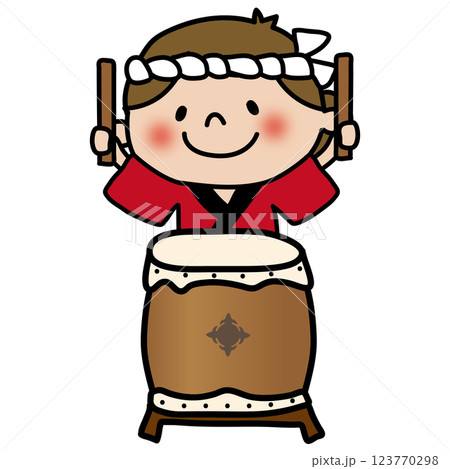 お祭りで太鼓をたたく子供（女の子2） 123770298
