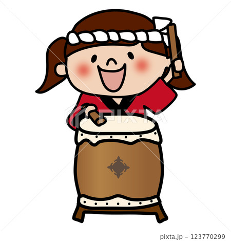 お祭りで太鼓をたたく子供(女の子3) お祭りで太鼓をたたく子供(女の子3) 123770299