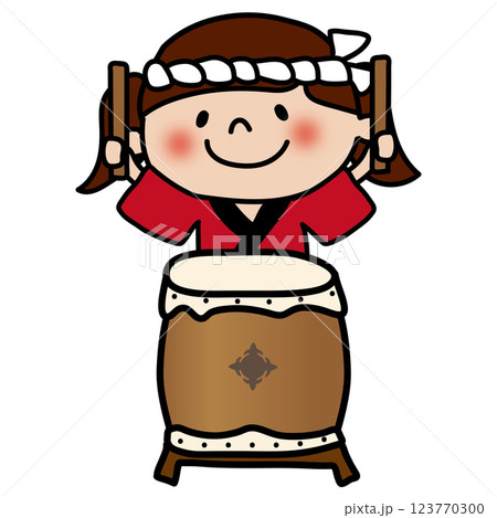 お祭りで太鼓をたたく子供（女の子4） 123770300