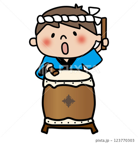 お祭りで太鼓をたたく子供(男の子3) お祭りで太鼓をたたく子供(男の子3) 123770303