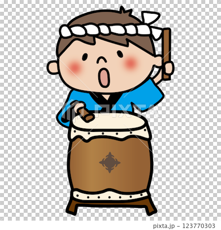 お祭りで太鼓をたたく子供(男の子3) お祭りで太鼓をたたく子供(男の子3) 123770303