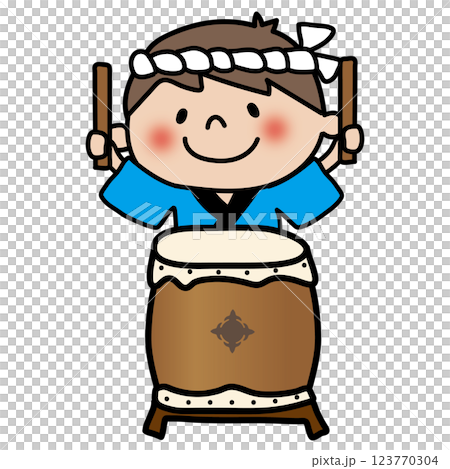 お祭りで太鼓をたたく子供（男の子4） 123770304