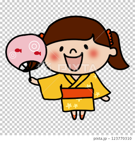 身穿浴衣、手持扇子的小孩（女孩） 123770310