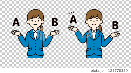 Vector illustration material set of a woman looking for a job, comparing either one_Line width can be edited_Color 123770329