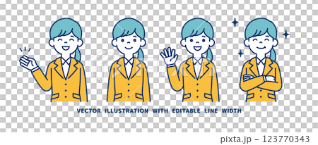 Vector illustration set of a woman wearing a recruitment suit with a positive image_Line width can be edited 123770343