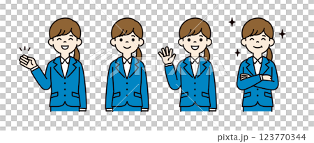 Vector illustration material set of a woman looking for a job with a positive image_Line width can be edited_Color 123770344