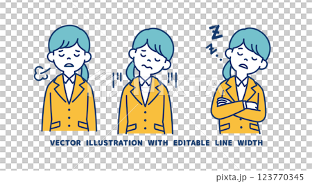 Vector illustration set of a woman wearing a recruitment suit with a negative image_Line width can be edited 123770345