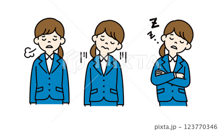 ネガティブなイメージの、就活中の女性のベクターイラスト素材セット＿線幅の編集可能＿カラー 123770346