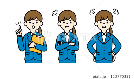怒る・叱る・注意する、就活中の女性のベクターイラスト素材セット_線幅の編集可能_カラー 怒る・叱る・注意する、就活中の女性のベクターイラスト素材セット_線幅の編集可能_カラー 123770351
