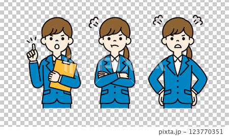 怒る・叱る・注意する、就活中の女性のベクターイラスト素材セット_線幅の編集可能_カラー 怒る・叱る・注意する、就活中の女性のベクターイラスト素材セット_線幅の編集可能_カラー 123770351