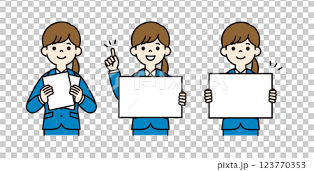 Vector illustration set of a woman looking for a job, holding documents and a board_Line width editable_Color 123770353