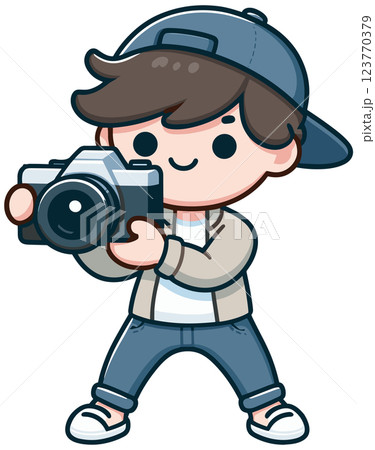 一眼レフカメラを構える子供 123770379