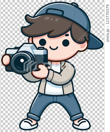 一眼レフカメラを構える子供 123770379