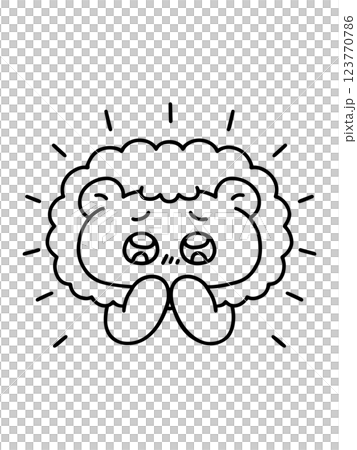 目をキラキラ輝かせて感動するライオン　線画 123770786