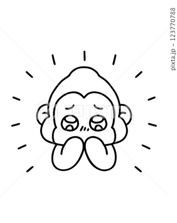目をキラキラ輝かせて感動するゴリラ　線画 123770788