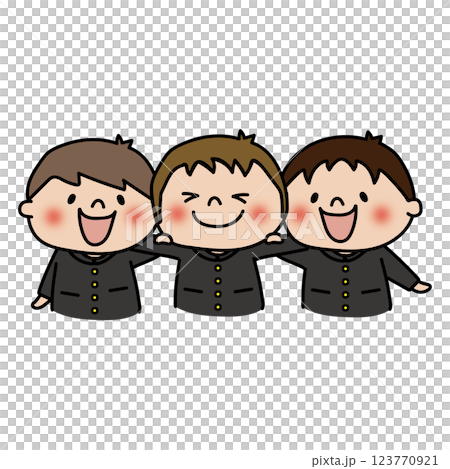 Boys wearing school uniforms and putting their arms around each other's shoulders 123770921