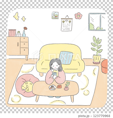 A woman relaxing in the room A woman relaxing in the room 123770968