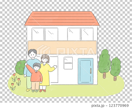 Family lined up in front of their home 123770969