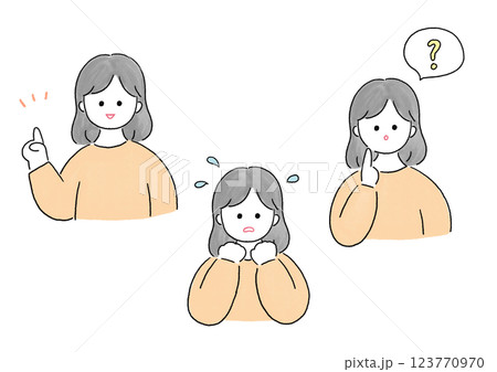 3パターンのポーズをとる女性 3パターンのポーズをとる女性 123770970