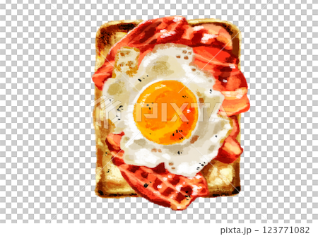 水彩で描いた目玉焼きトーストのイラストのイラスト素材