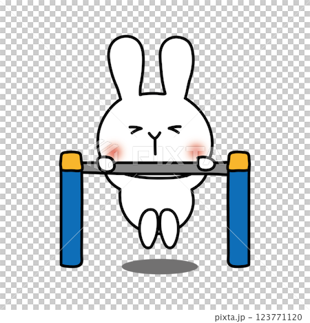 鉄棒をする白いうさぎ 鉄棒をする白いうさぎ 123771120