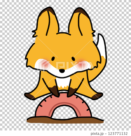 公園のタイヤとびで遊ぶキツネ 123771132