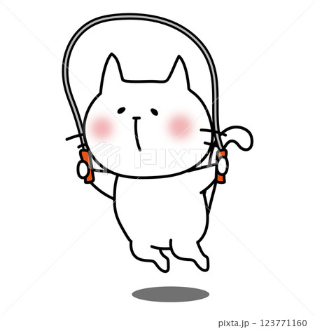 縄跳びをする白い猫 縄跳びをする白い猫 123771160