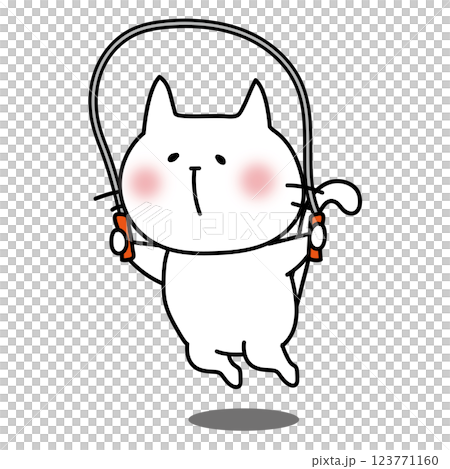 White cat jumping rope 123771160
