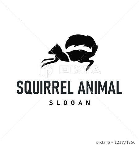 simple silhouette concept design cute little animal squirrel logo minimalist illustration product brand template 123771256
