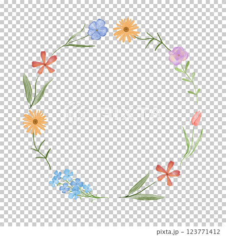 Colorful floral watercolor illustration background frame 123771412