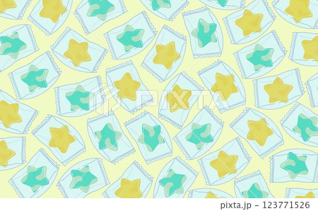 袋入りの星キャンディーのパターン(イエロー) 123771526
