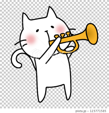 ラッパを吹く白い猫 123771585