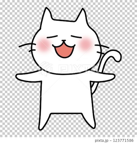 一隻白貓高興地張開雙臂 123771586