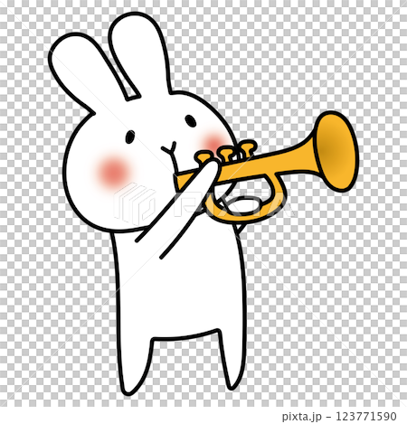ラッパを吹く白いうさぎ 123771590
