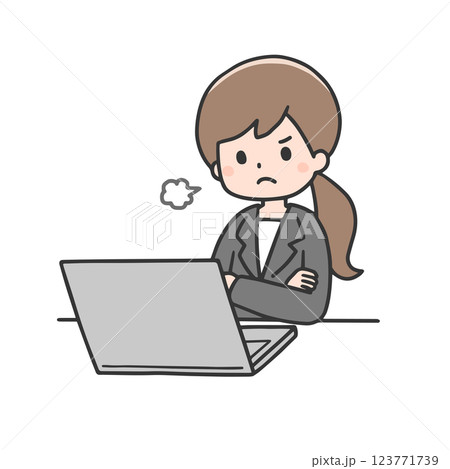 パソコンの前で怒るスーツ姿の女性 123771739