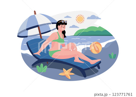 Girl Sunbathing At The Beach 123771761