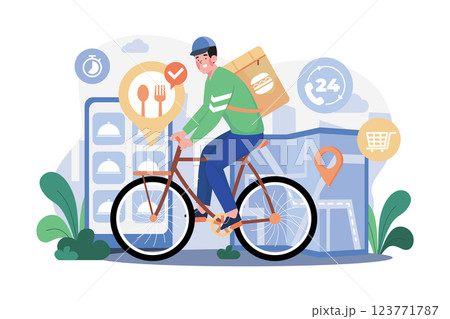Food Delivery Service, Male Courier With Large Backpack 123771787