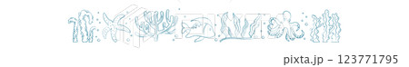 Marine life doodle sticker. Underwater creatures like starfish, coral, and seaweed create a vibrant aquatic theme. Fun doodle style, perfect for summer designs or aquarium projects. Marine life doodle sticker. Underwater creatures like starfish, coral, and seaweed create a vibrant aquatic theme. Fun doodle style, perfect for summer designs or aquarium projects. 123771795